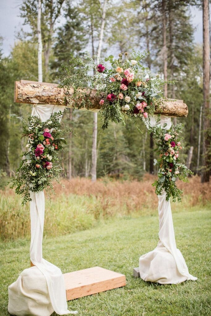 floral details on wedding arch at Bigfork Wedding